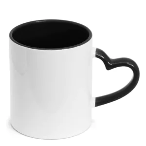 Caneca Interna e Alça Coração Preto para Sublimação – 325ml